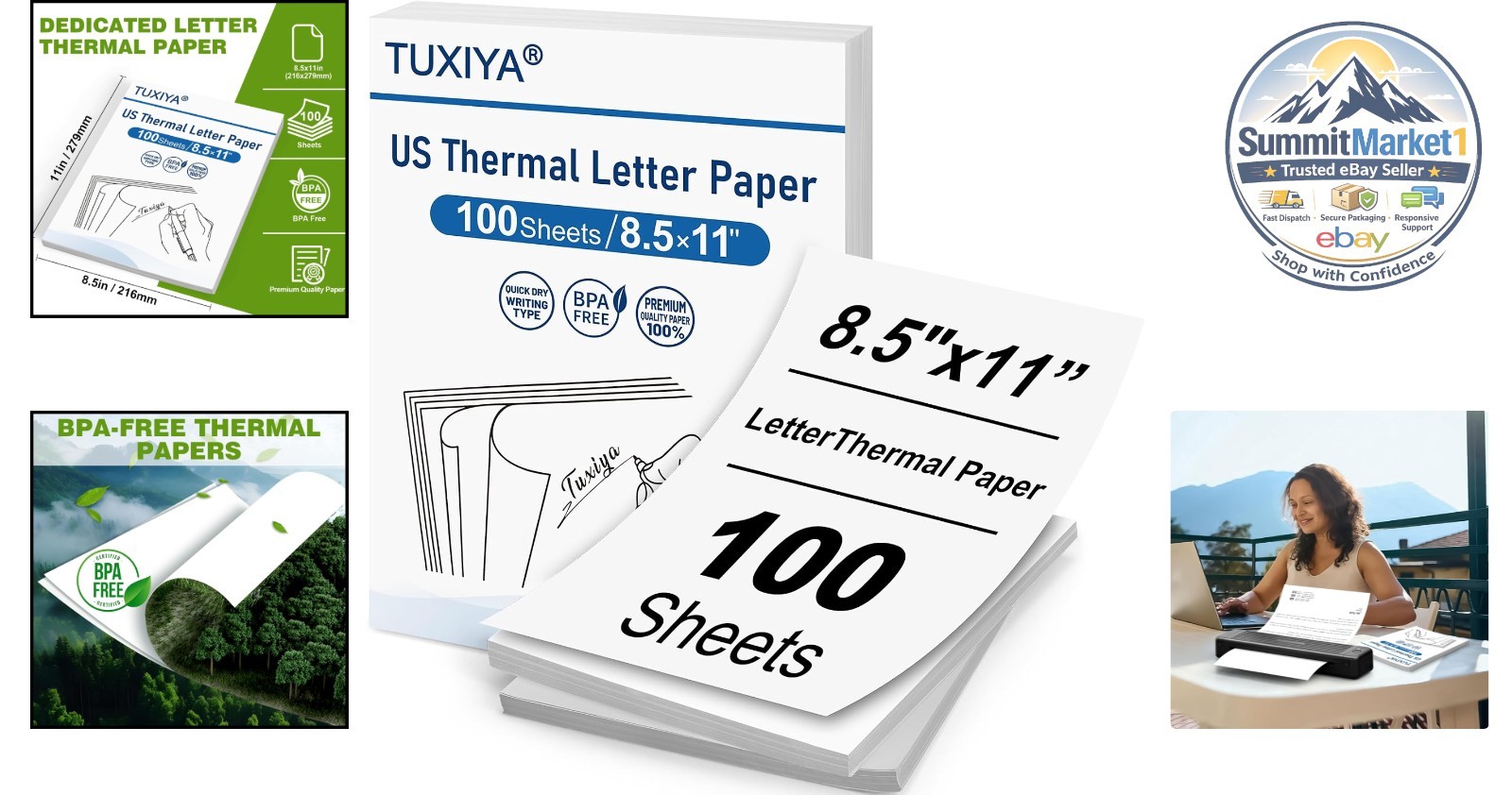 100 Sheets Thermal Printer Paper 8.5 x 11 Inch BPA Free