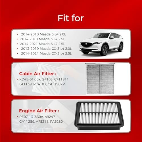 Engine & Cabin Air Filter Kit Compatible with 2014-2018 Mazda 3, 2014-2021