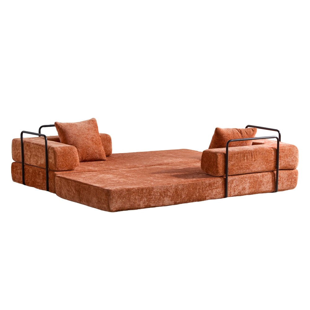 Chenille Fabric Futon Sofa Bed 3-Seater with Memory Foam Convertible