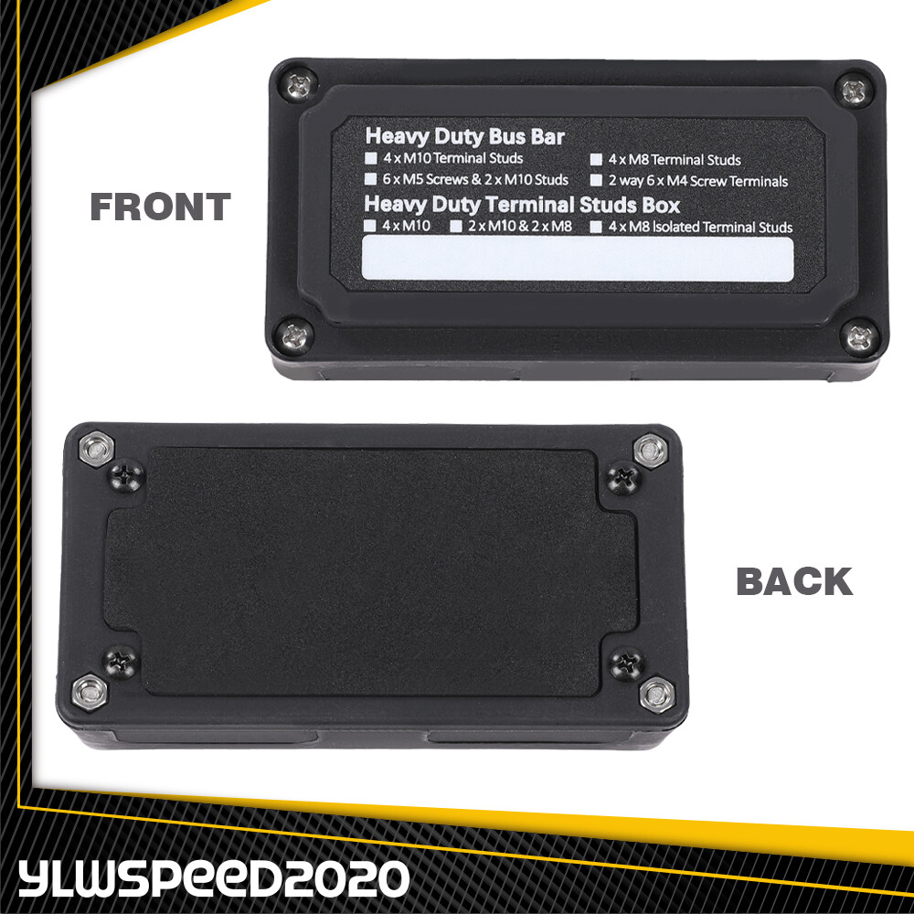 Heavy Duty 4 Way Bus Bar/Power Distribution Box Terminal Studs 300A 48V DC Black