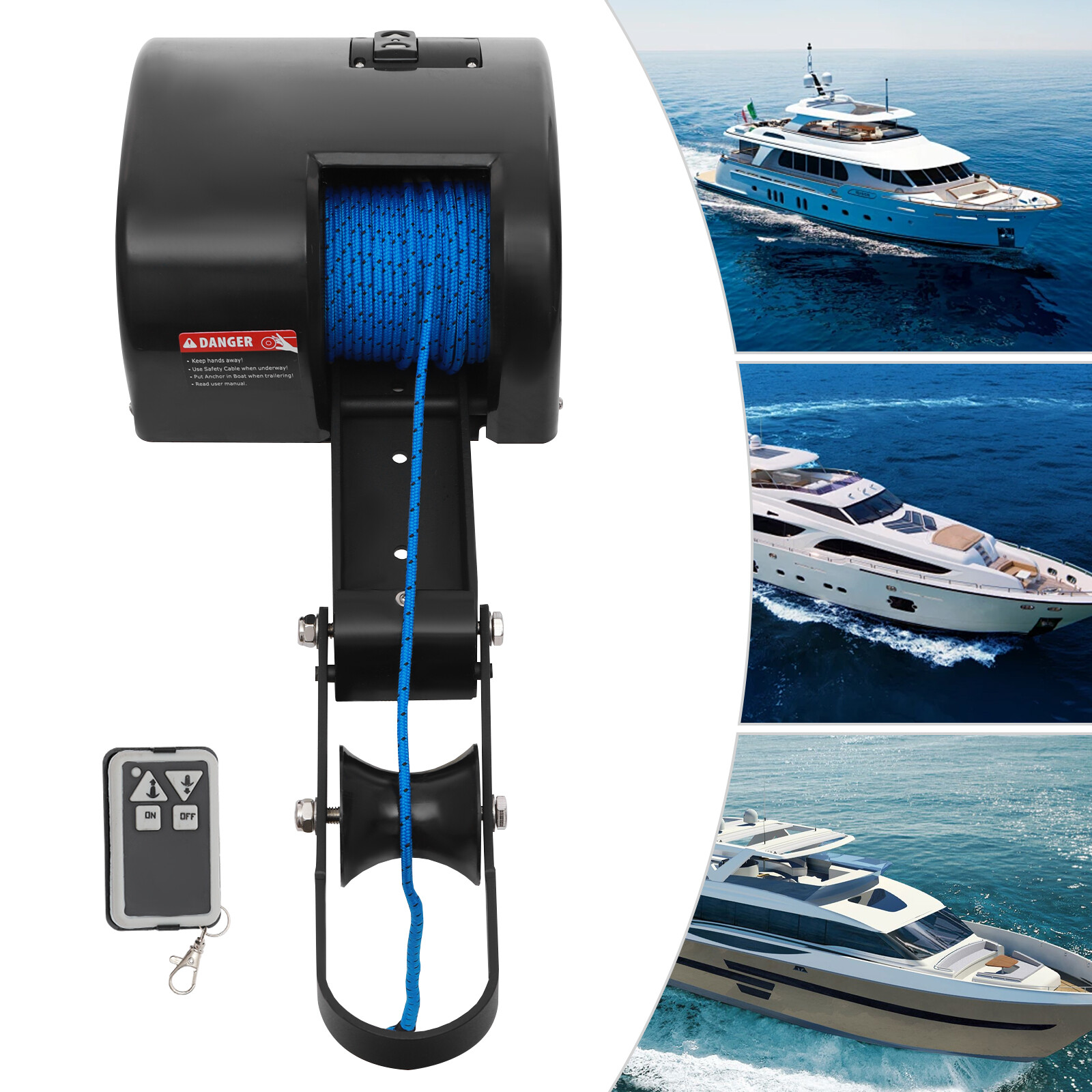Electric Anchor Winch with Roller & Remote Control For Boat Marine Winch 35lbs
