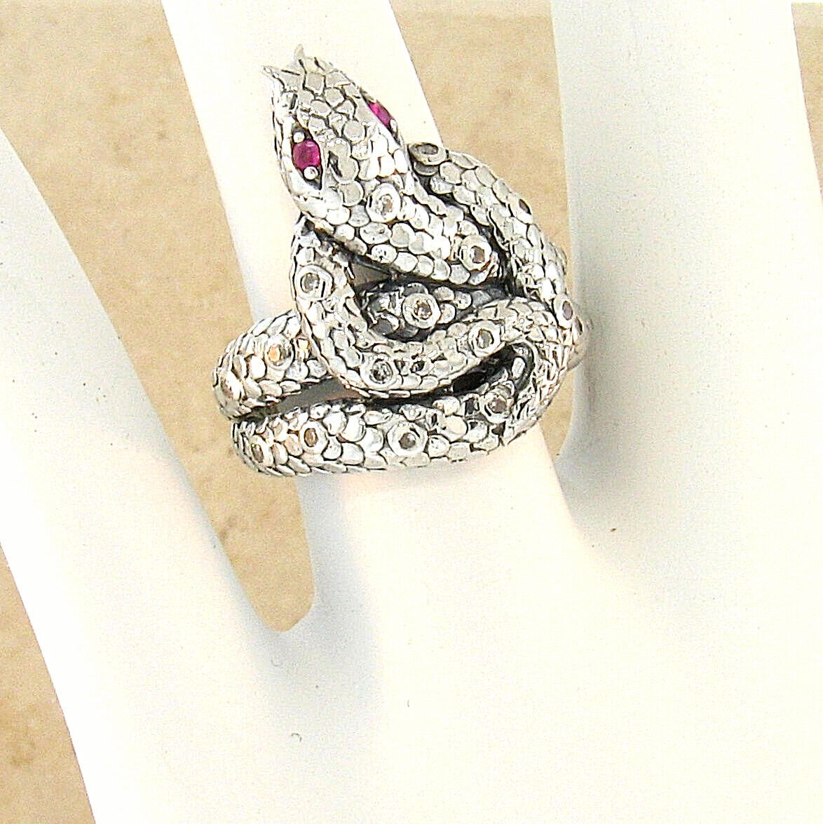 GENUINE RUBY EYED SNAKE RING 925 STERLING SILVER ANTIQUE STYLE RING         #401