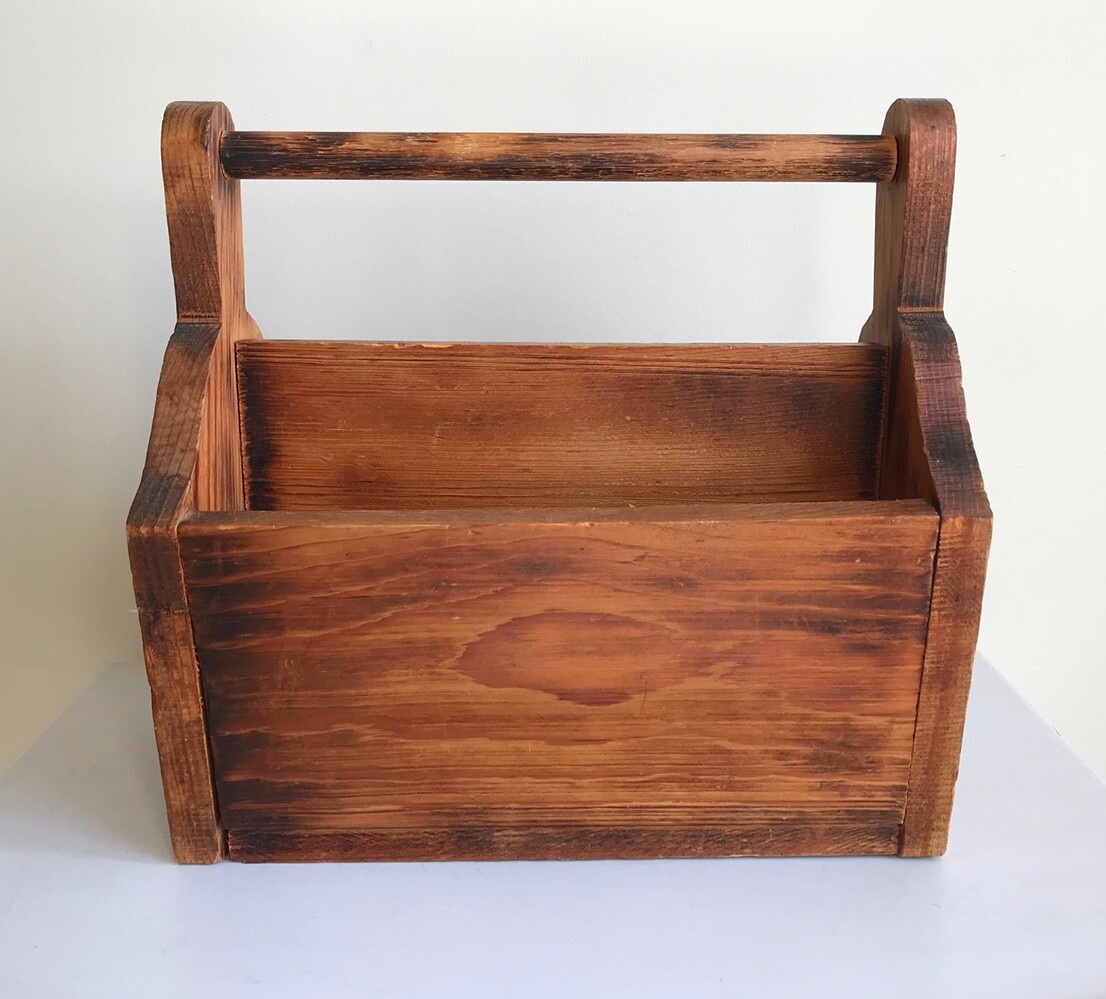 Rustic Vintage Wooden Desk Organizer Tabletop Hand Crafted with Handle, 2 Sides