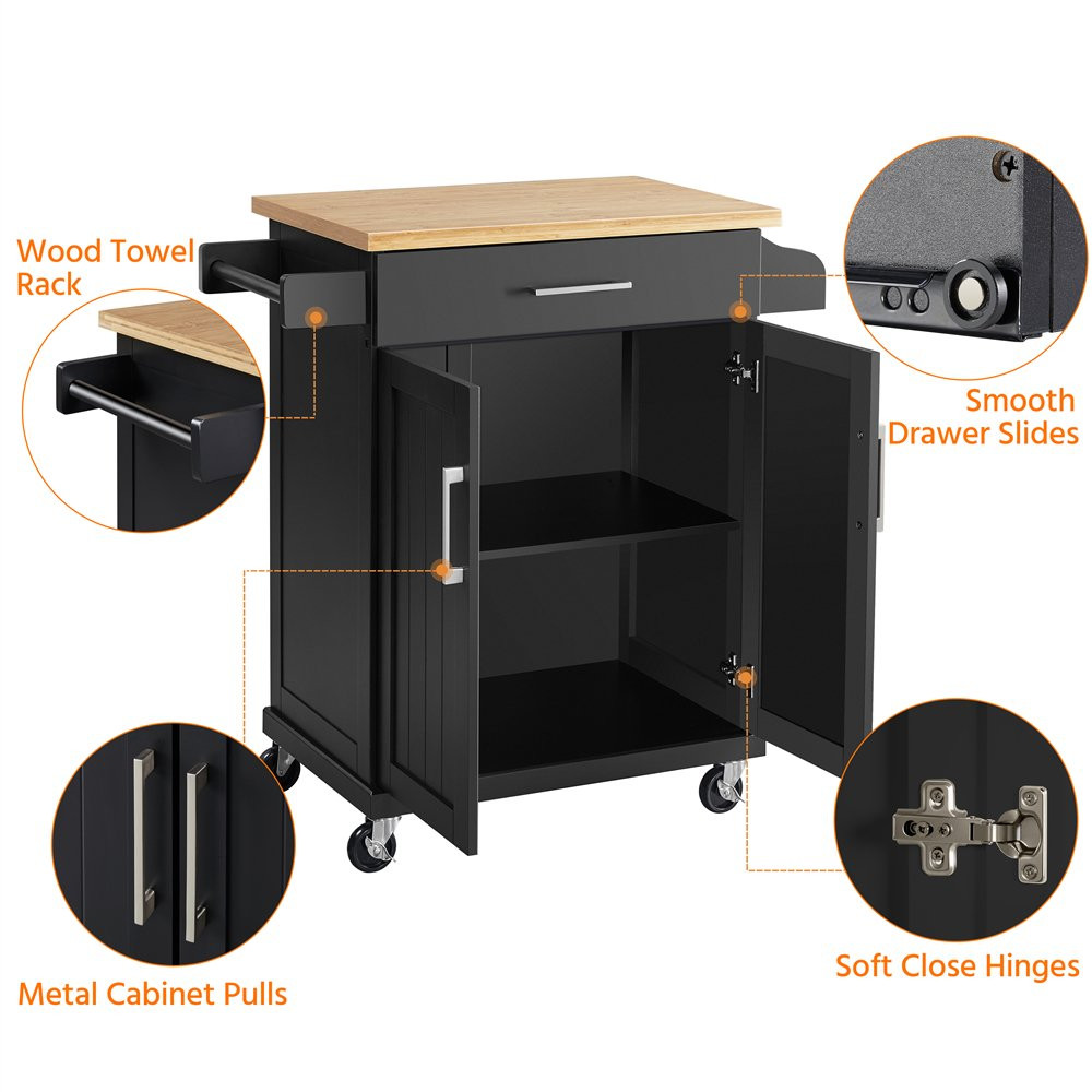 Kitchen Island Cart On Wheels Rolling Organizer Stand Spice Towel Rack Drawer