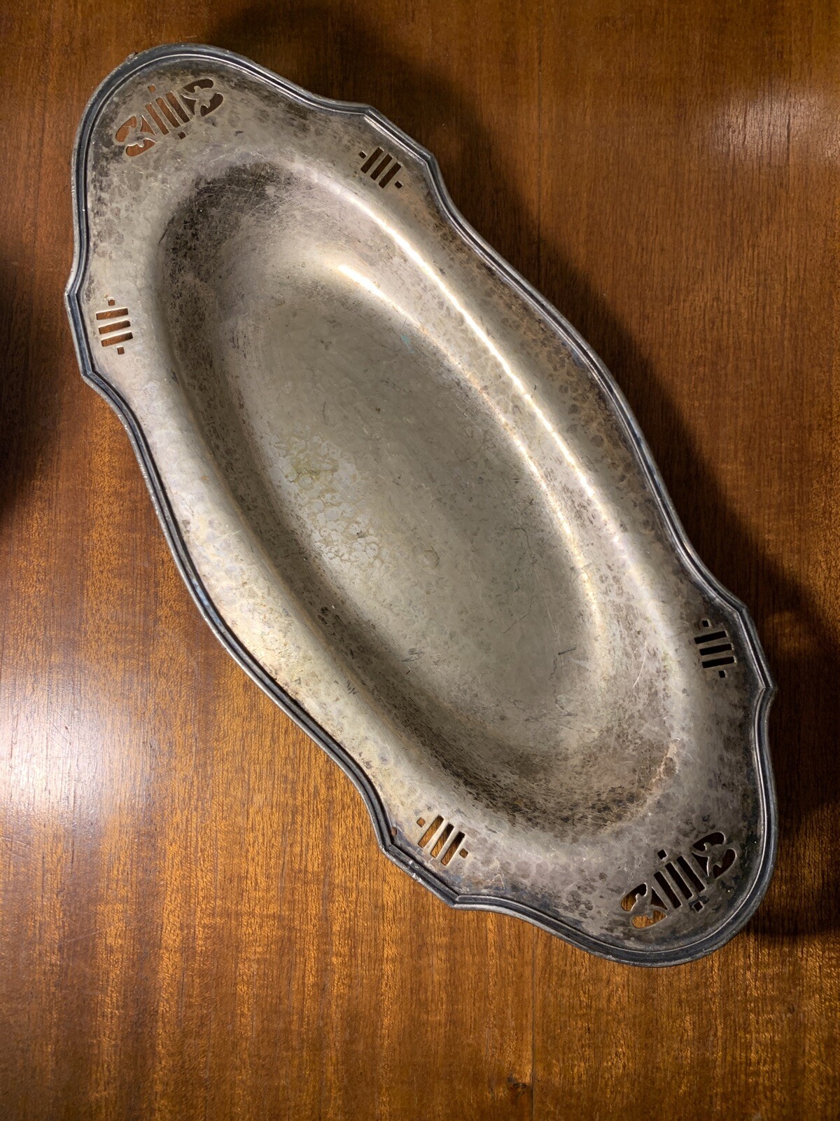 Antique Art & Crafts/Nouveau  Silver Plate Oblong Tray/ Dish~Funky~15” 1900-1920