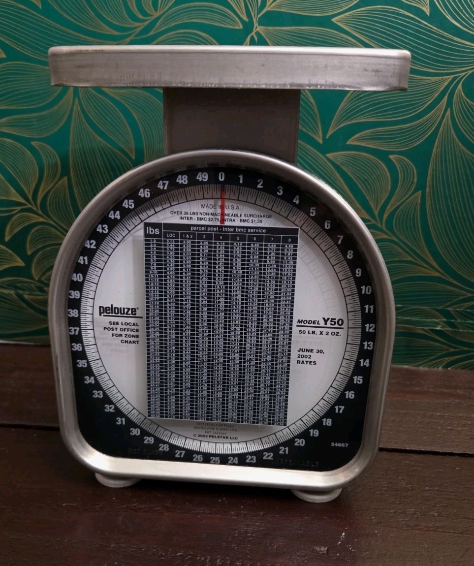 Pelouze Postal Scale Y50 2002 Rates Rated 50 Pound Good Condition NICE