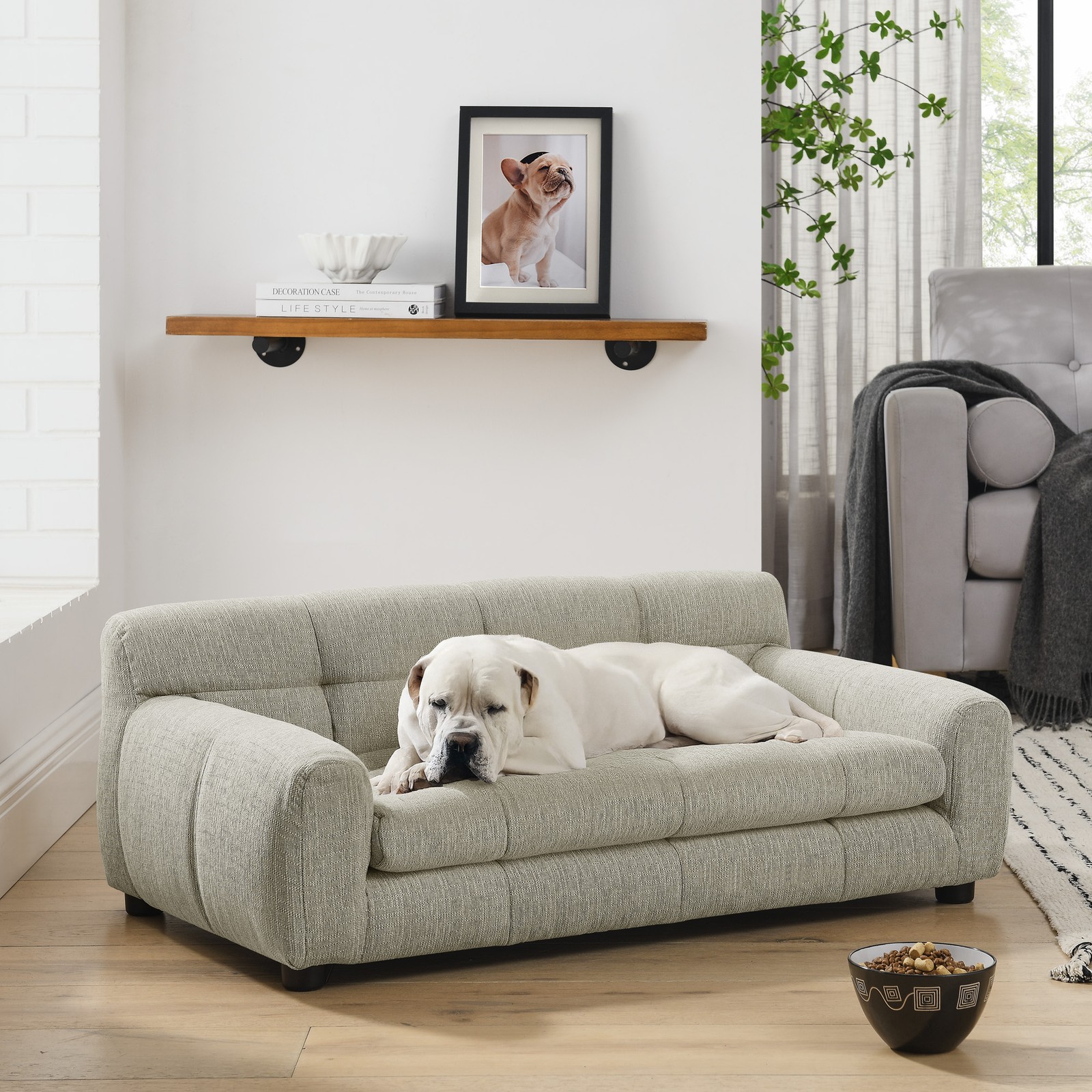 Soft Comfortable Pet Sofa Backrest Armrests Suitable for Small Medium Dogs Beige