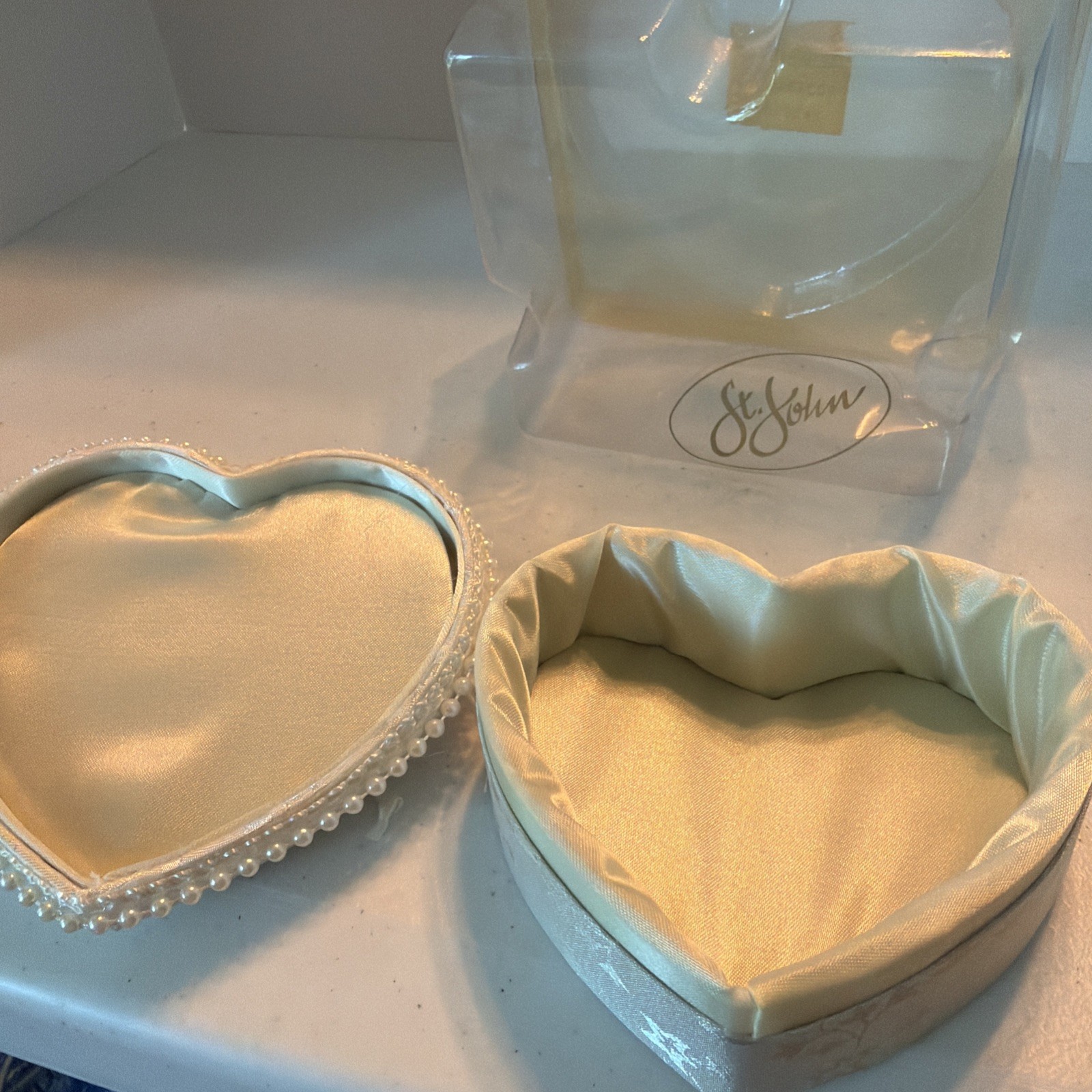 St John Fabric Heart Trinket Box Padded Floral