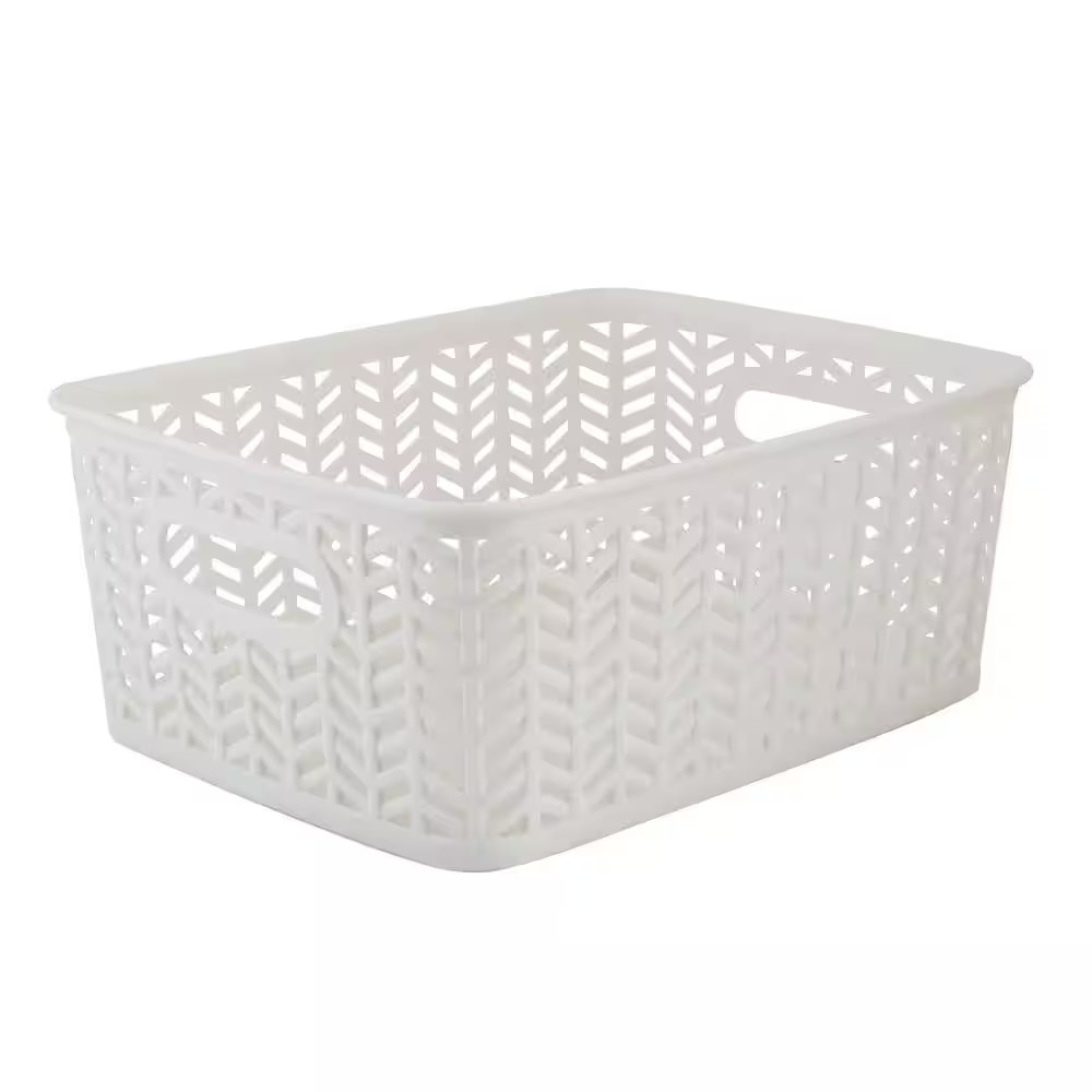 3 Pack Small Herringbone Cube Storage Bin Basket in White