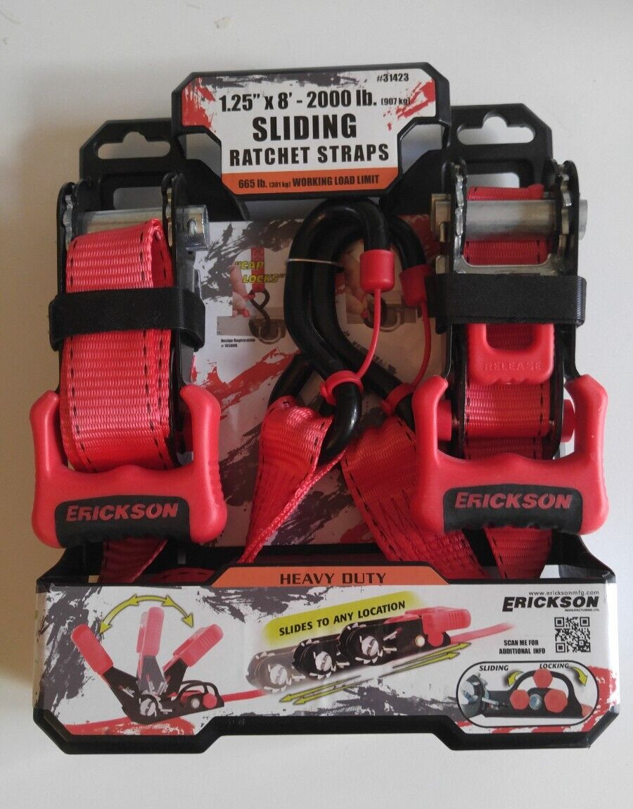 Erickson Manufacturing 1-1/4" X 8 Ft Sliding Ratchet Straps - Pack of 2 Straps