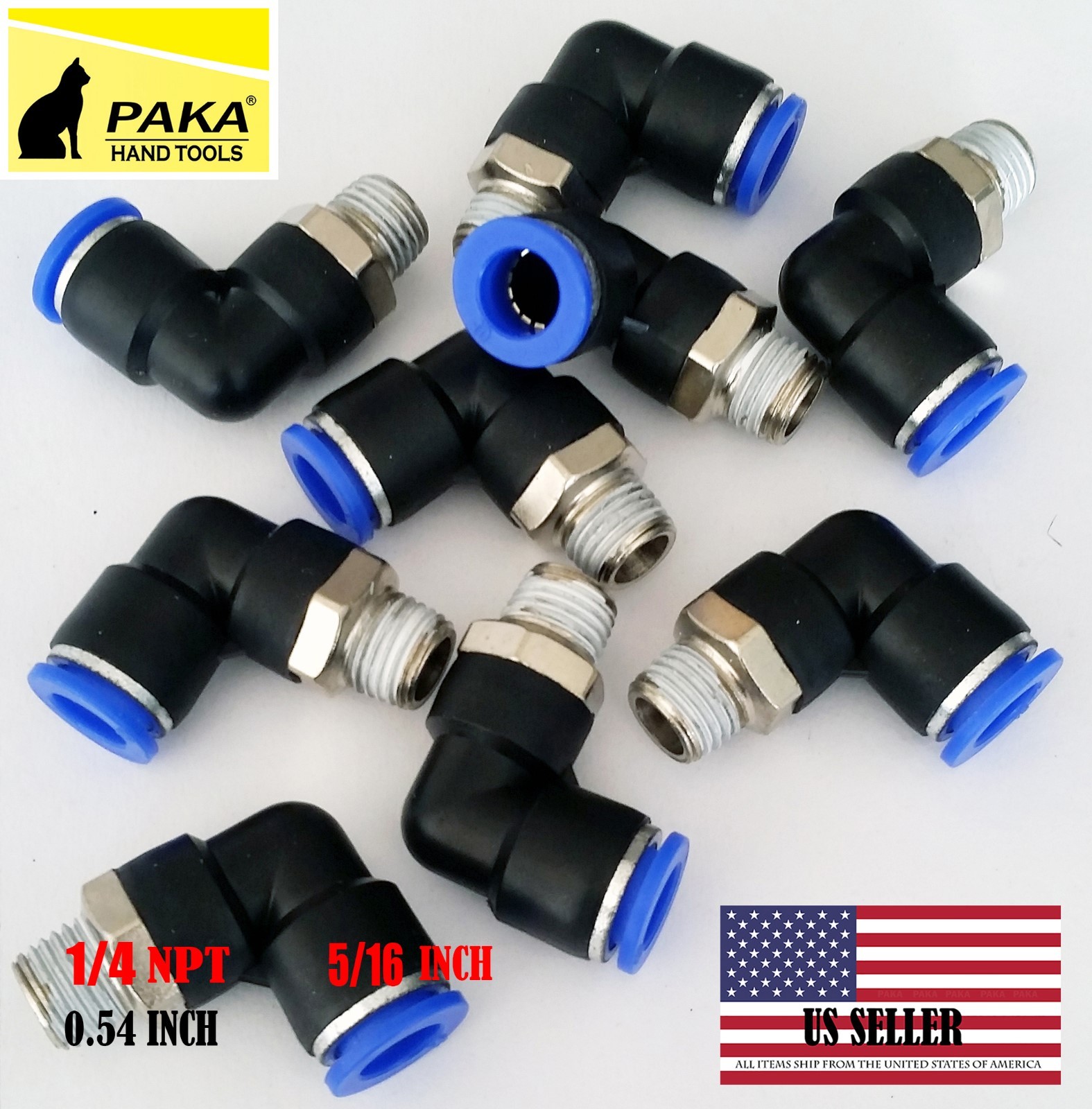 10x Pneumatic Male Elbow Connector Tube OD 5/16" (8mm) X NPT 1/4 PU Air Push In