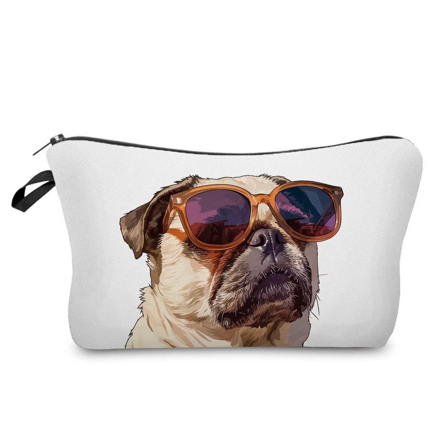 Funny Pug Makeup Bag Small Organizer Bag Toiletry Zipper Pouch Cartoon Sungla...
