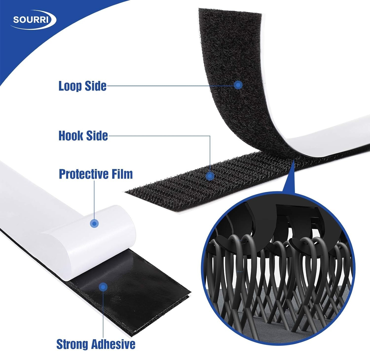 Heavy Duty 1 Inch x 26 Feet Self-Adhesive Hook and Loop Tape for Versatile Use