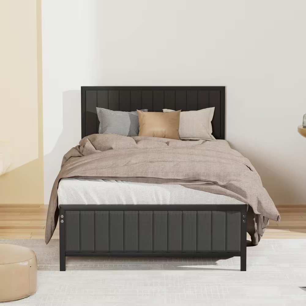 Bed Frame, Gray Metal Frame, Twin Platform Bed with Heavy-Duty Metal Foundation,