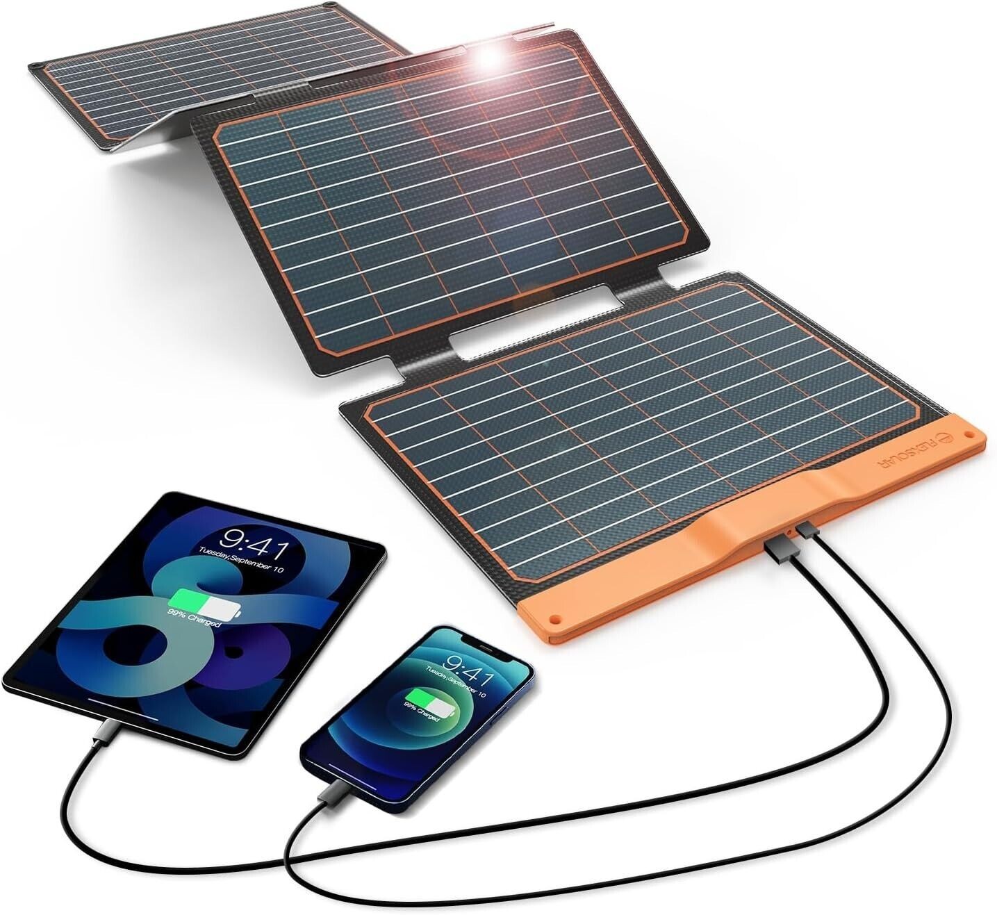 FlexSolar 40W Solar Panel Charger USB-C PD18W USB-A QC3.0 IP67 Open Box