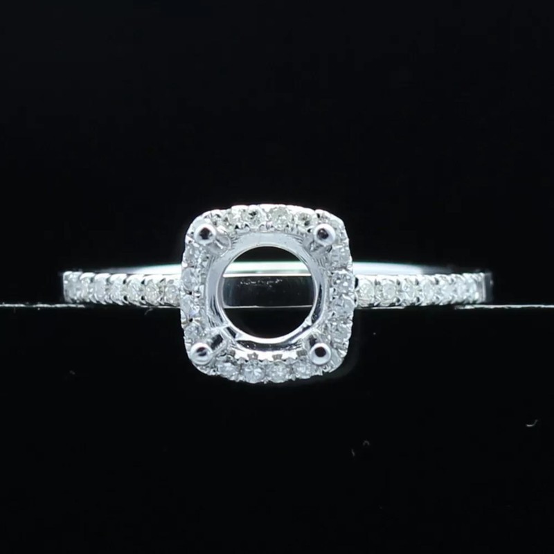 Solitaire 6.5mm Round Semi Mount Ring 925 Sterling Silver Side Accents Ring