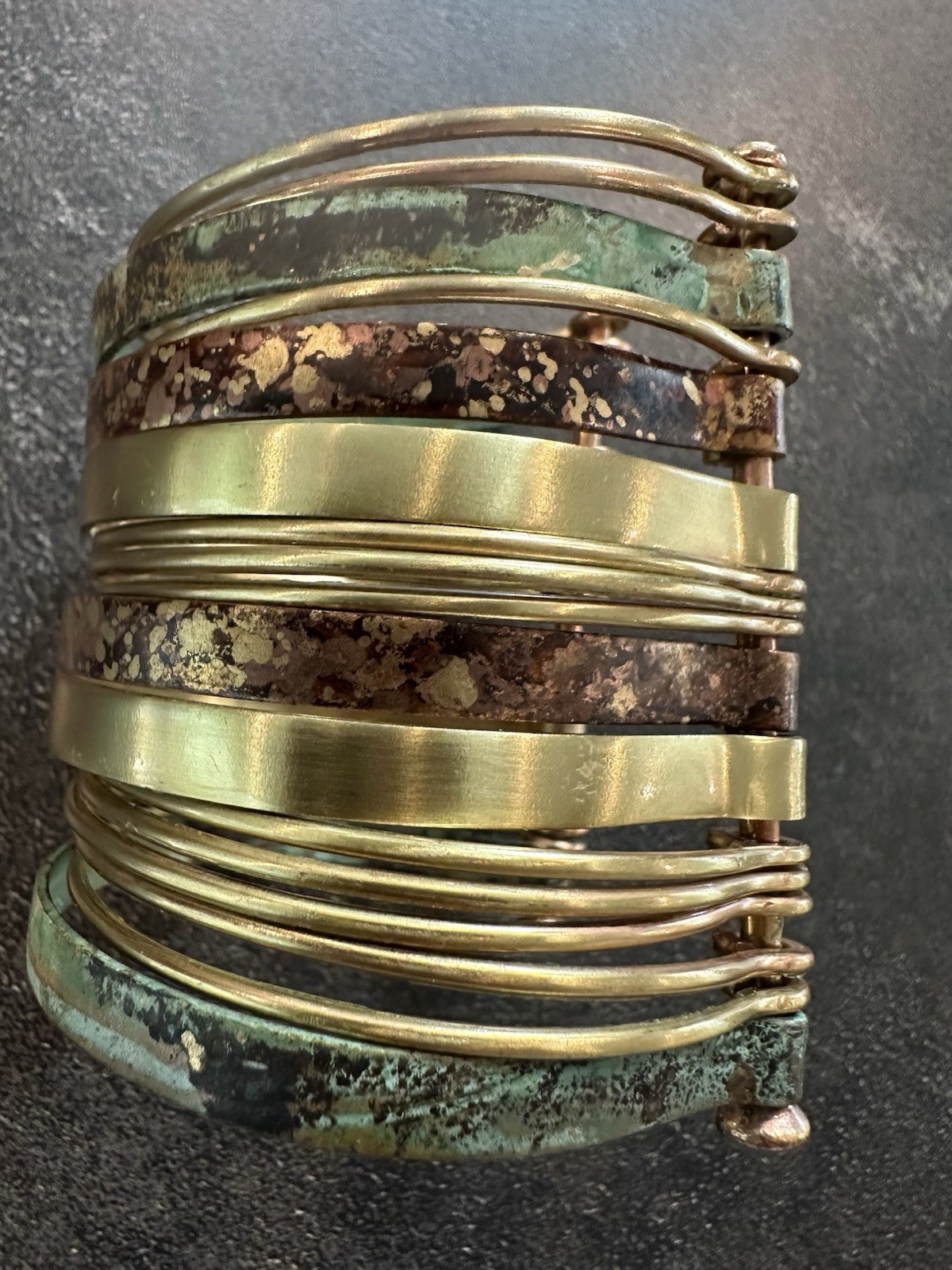 Brass Copper Multicolor Bangle Cuff Bracelet Greenish And Brown