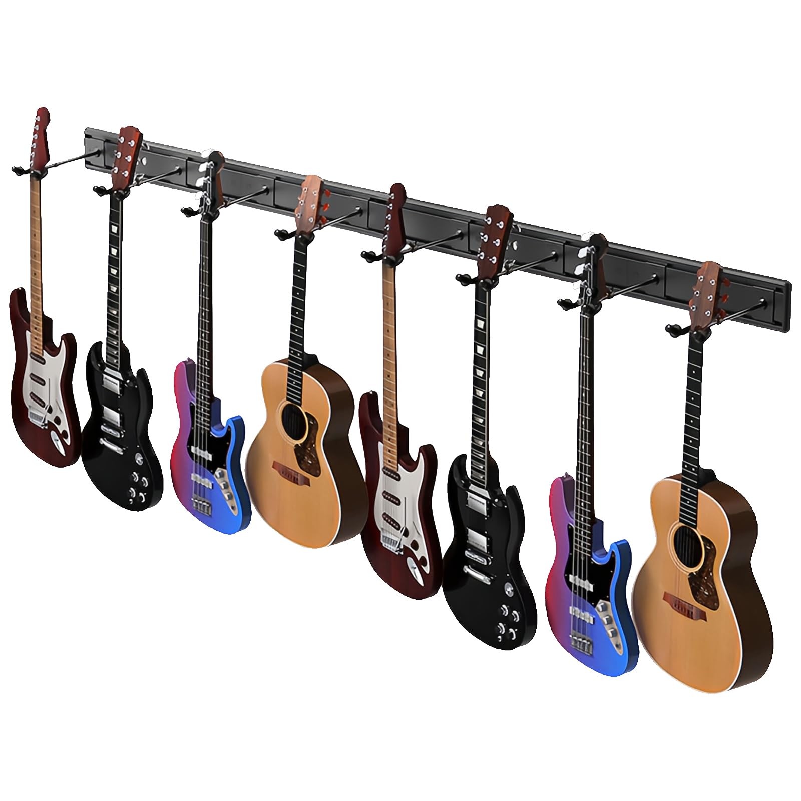 Guitar Wall Mount with Multiple Guitar Hangers, Holds 8 Guitars, Aluminum Met...