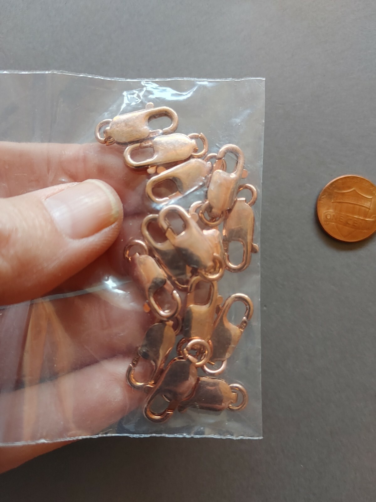vintage unused sterling rose gold plated lobster claw clasp sz 18x7mm qty 14