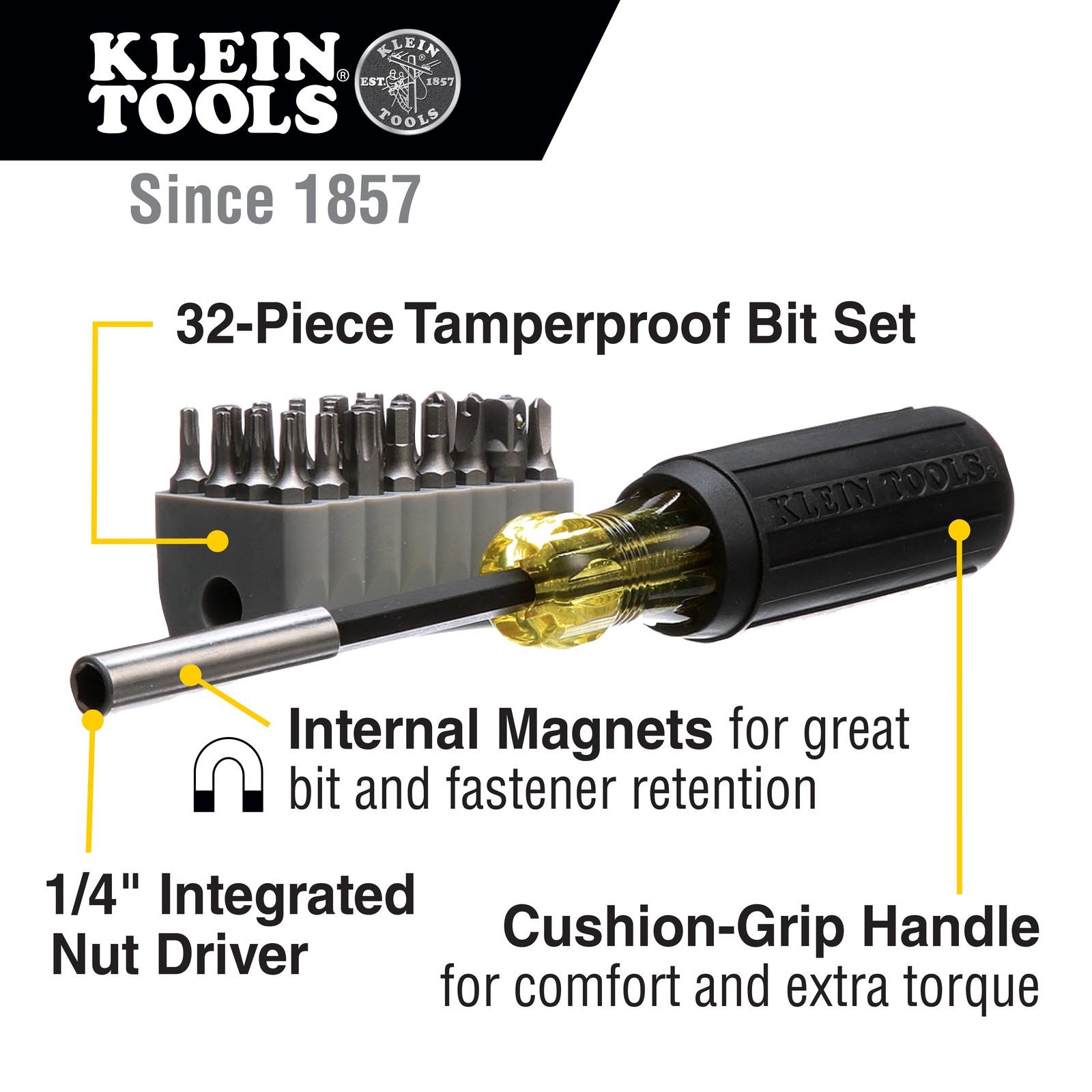 KLEIN TOOLS 32510 Magnetic Screwdriver with 32 Tamperproof Bits