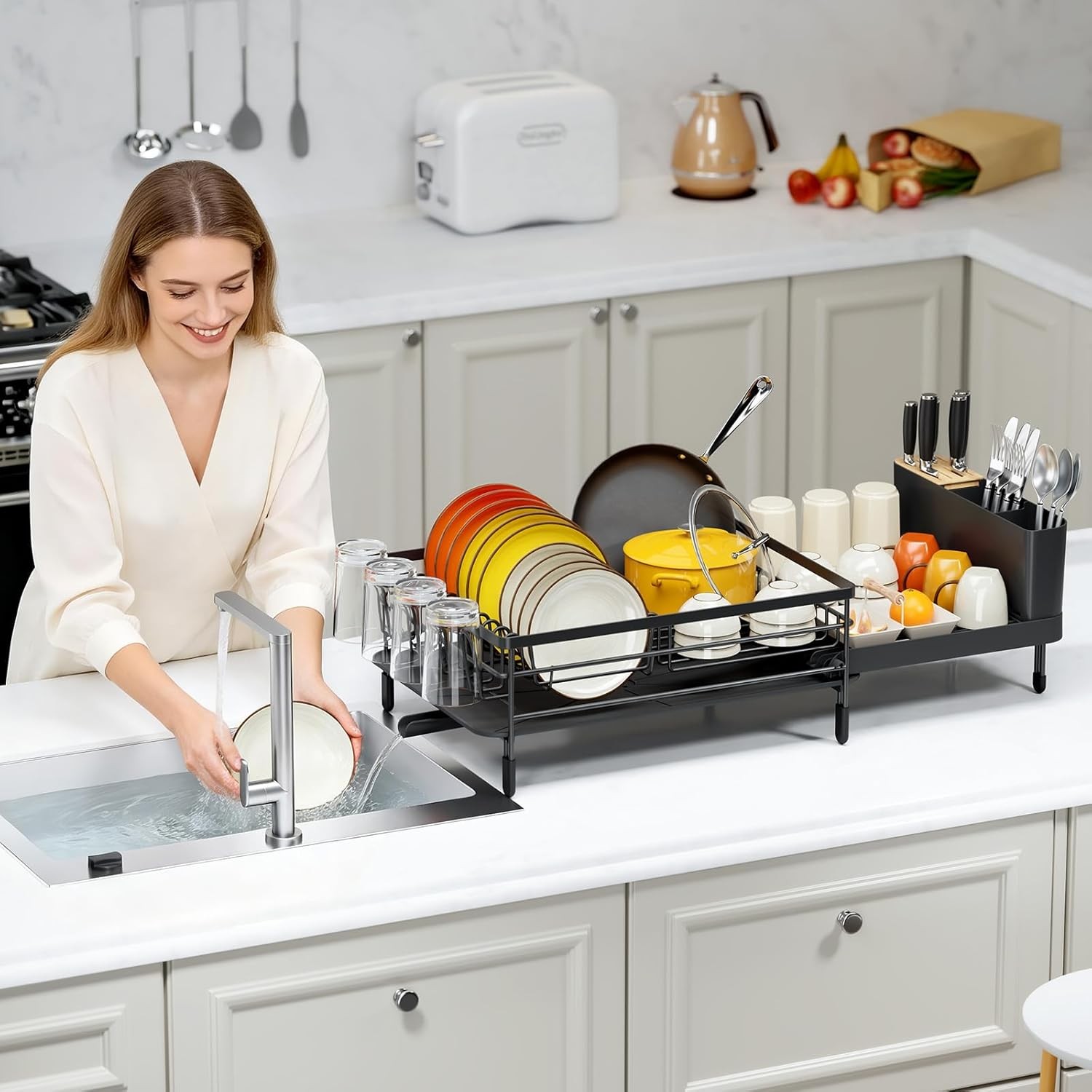 Large Dish Drying Rack Expandable Dish Racks Kitchen Counter Multifunctional