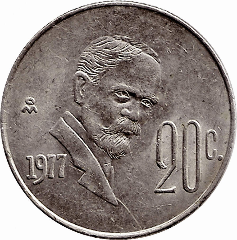 Mexico KM#442 20 centavos 1974-1983 VF (Very Fine or better)—Madero