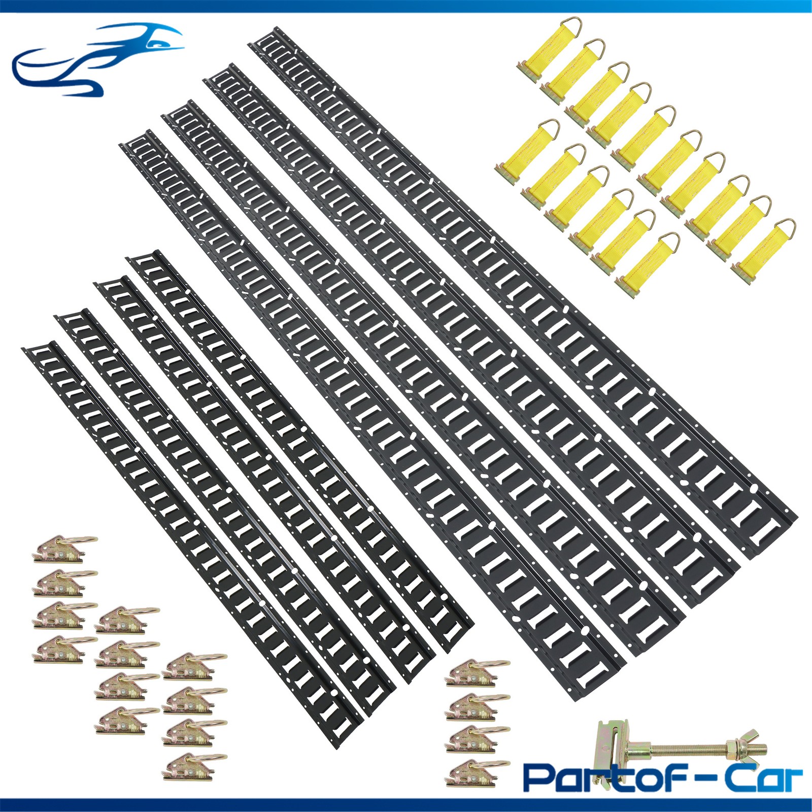 41 Kit 4× 5' & 4× 8’ E Track Tie Down System Black W/ Various Rails And Hardware