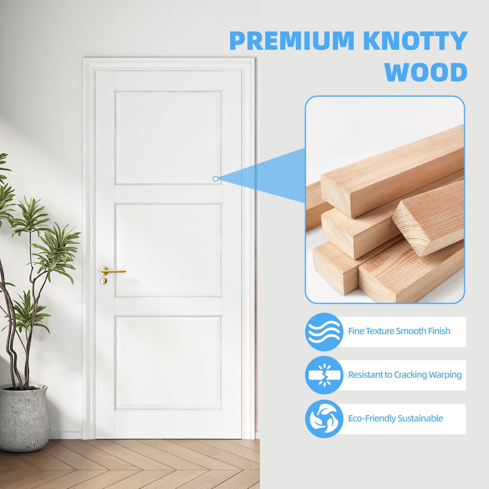 24''x80''3-Panel Solid Core Prehung Interior Door -Pantry/French No Hardware Kit