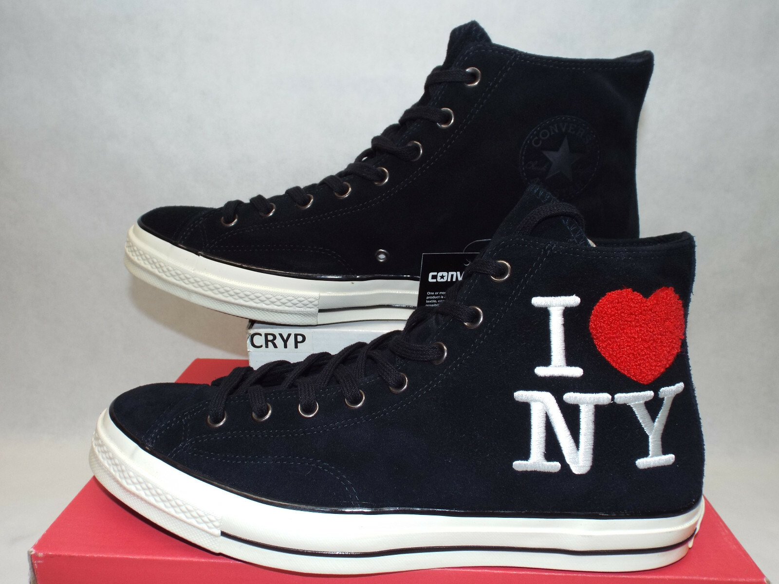 New Mens 12 Converse CTAS 70 Hi I Love NY Black Egret Shoes MSRP $100 161185c