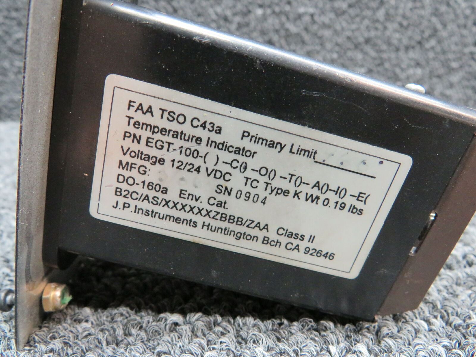 EGT-100-C JP Instruments Type K Temperature Indicator (Volts: 12/24)