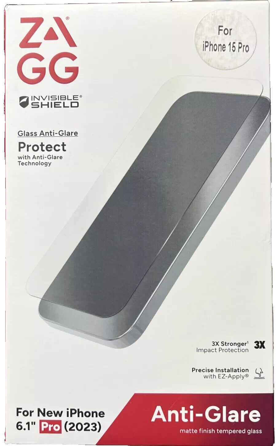 Lot x2 ZAGG Invisible Glass Anti-Glare Screen Protector for Apple iPhone 15 Pro
