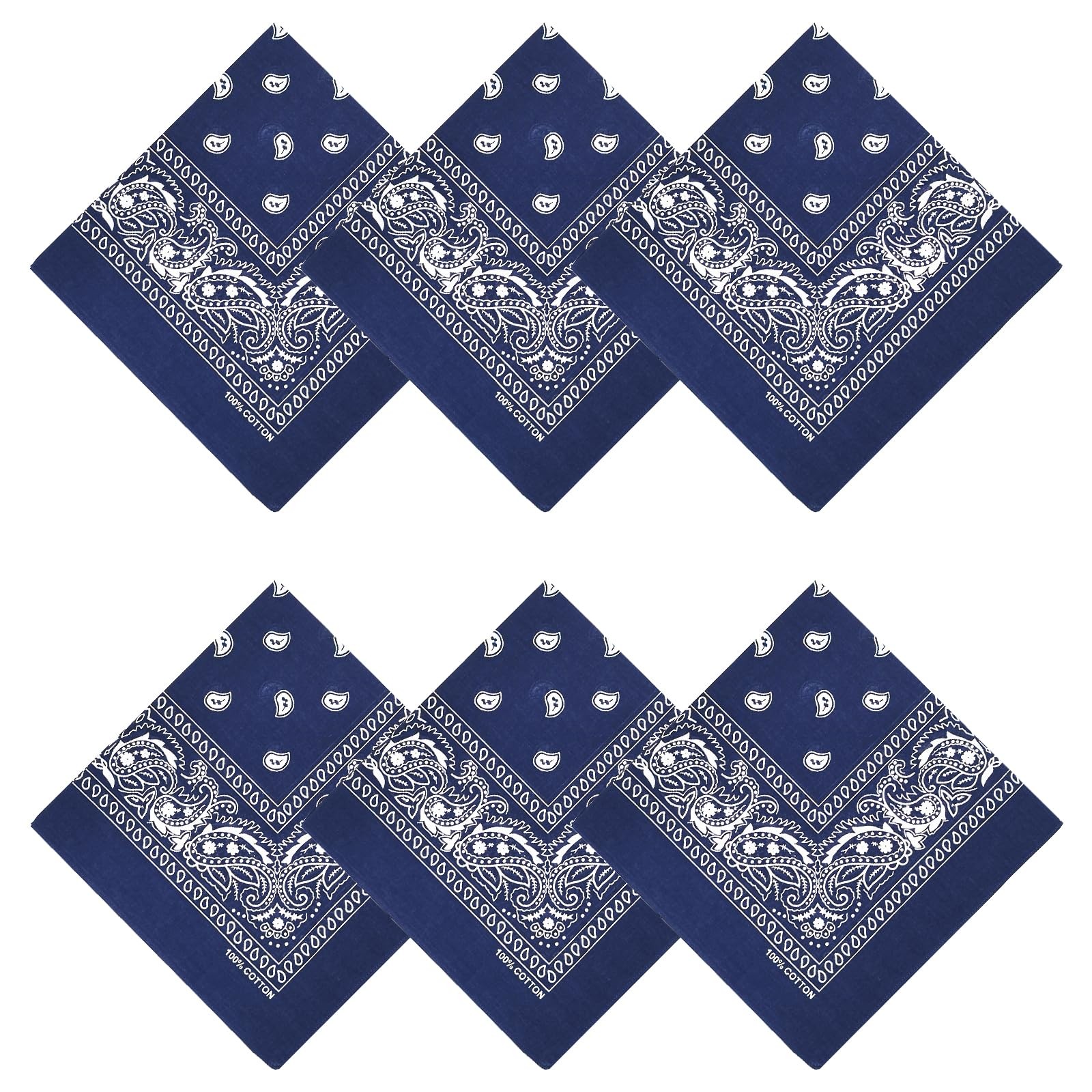 100 Cotton Bandanas, 21 x 21 inches, Set of 6 Basic - Navy