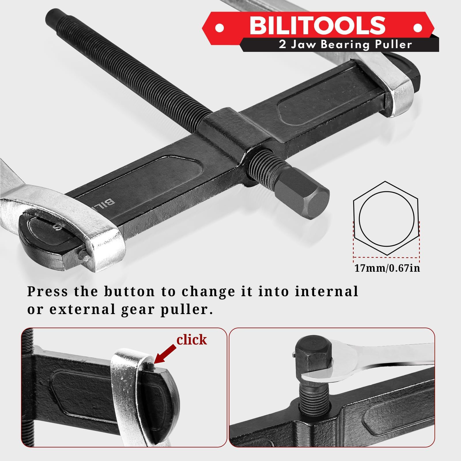 BILITOOLS 4" 2-Jaw Gear Puller, Internal External for 4”, 2 Jaw-type a