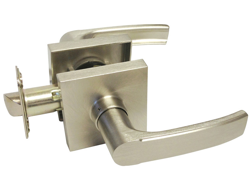 Satin Nickel Square Plate Passage Lever Handle Door Hallway Closet Brushed