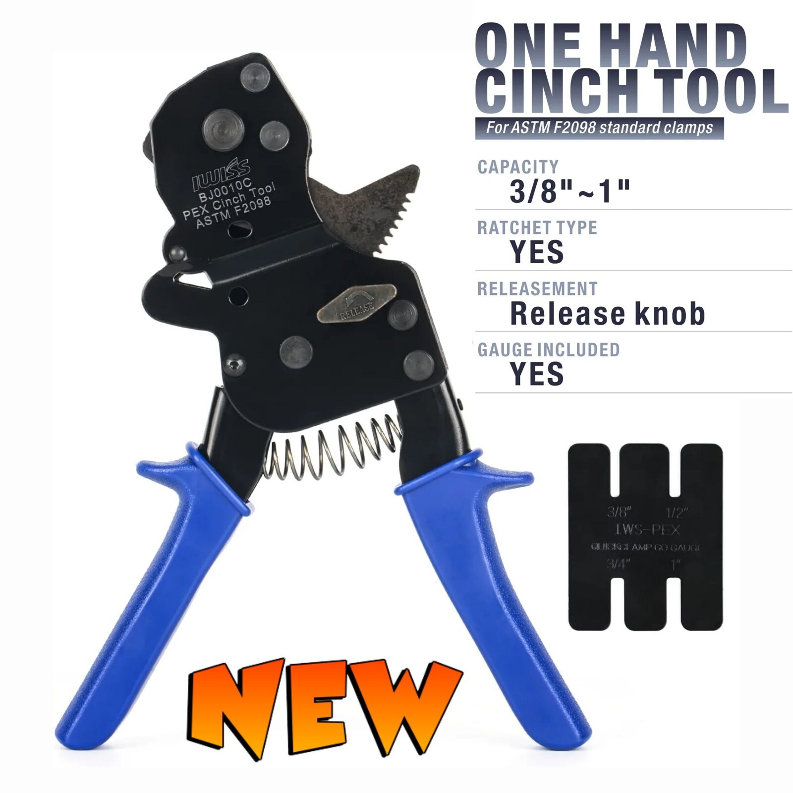Ratchet One Hand PEX Pipe Cinch Tool Crimper for Clamping Pipe Tubing Plumbing