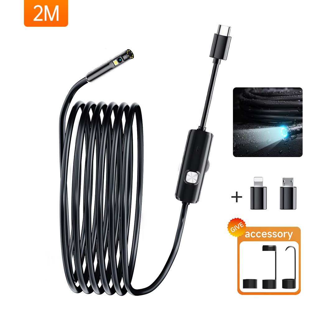 Dual Lens Endoscope 1920P HD Inspection Camera LED Light Borescope IOS Android