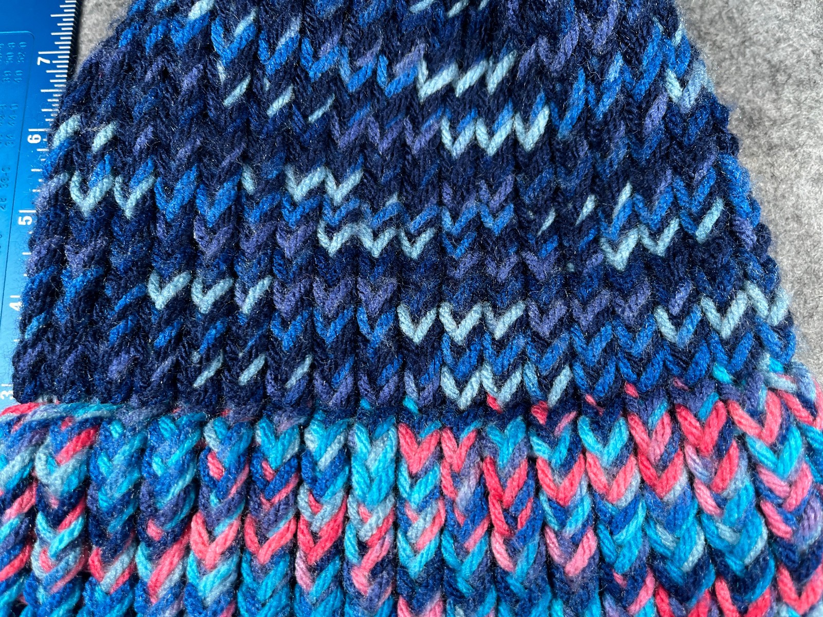 Handmade Beanie Toque Adult One Size Blue Pink Knit Crochet Acrylic Ski