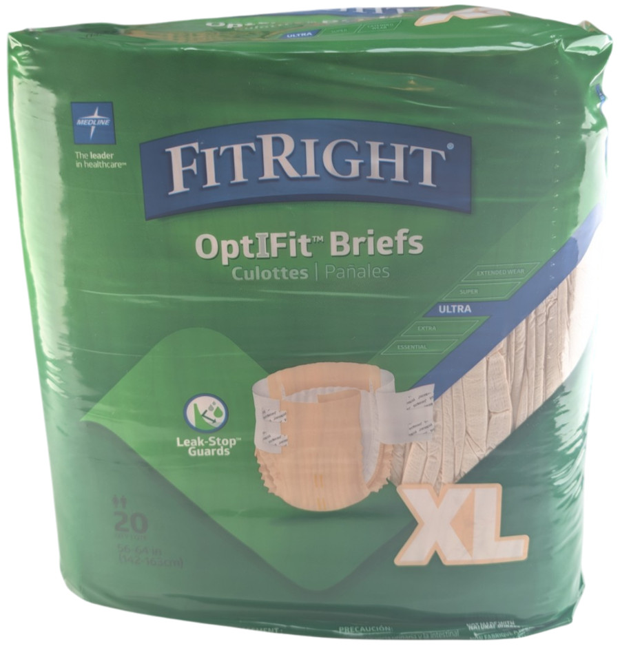 Medline FitRight OptiFit Adult Briefs XL Ultra 20 Count 56-64 FITULTRAXLG