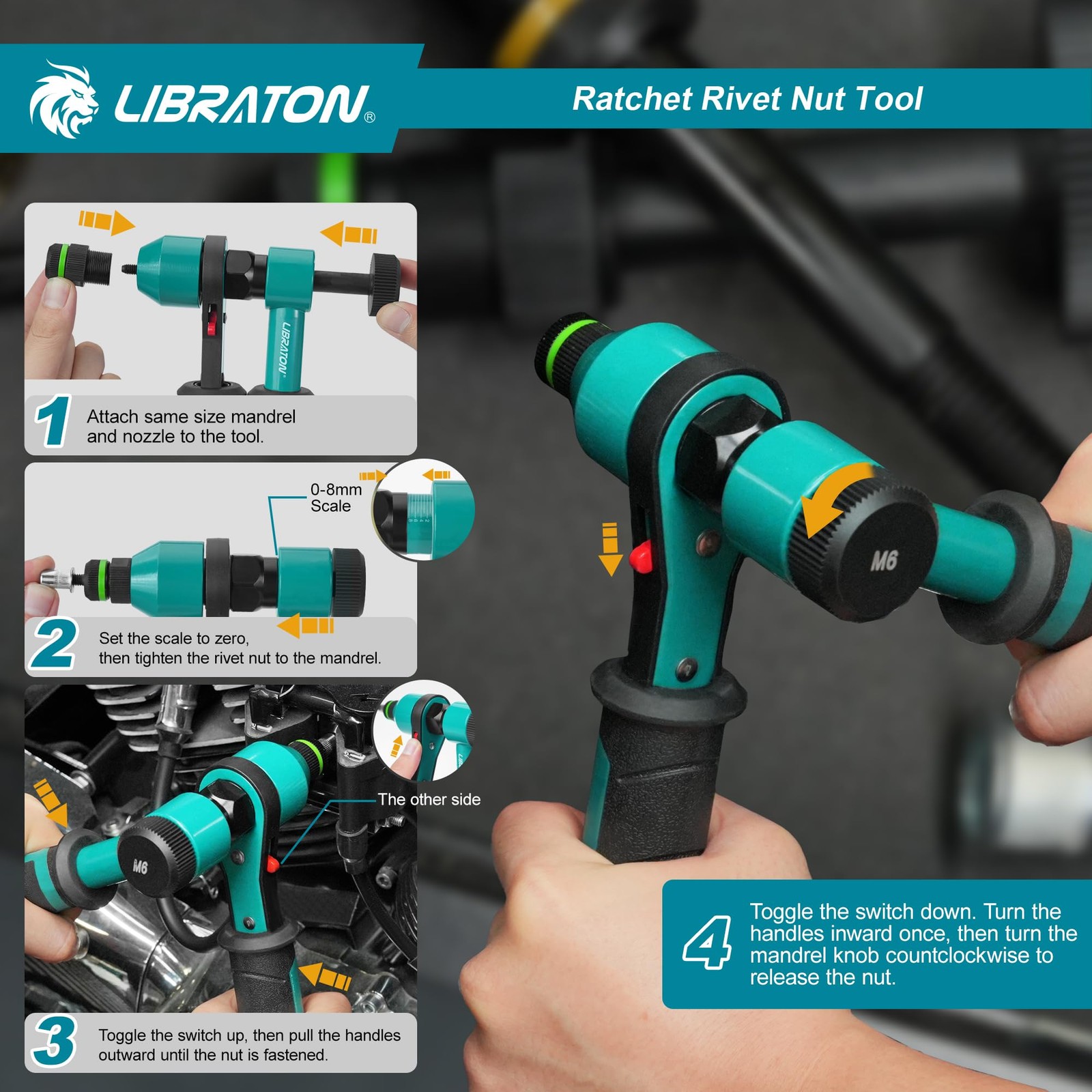 LIBRATON Rivet Nut Tool, Rivnut Tool, Professional Ratchet Nutsert Tool Kit, Nut