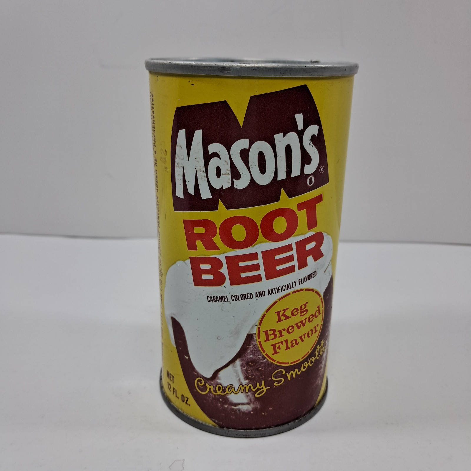 Vintage Steel Mason’s Root Beer Soda Empty Can Creamy Smooth