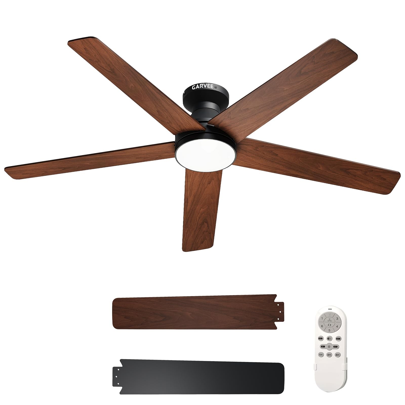 Garvee 52" Low Profile Ceiling Fan with Light Flush Mount Quiet DC Motor Remote