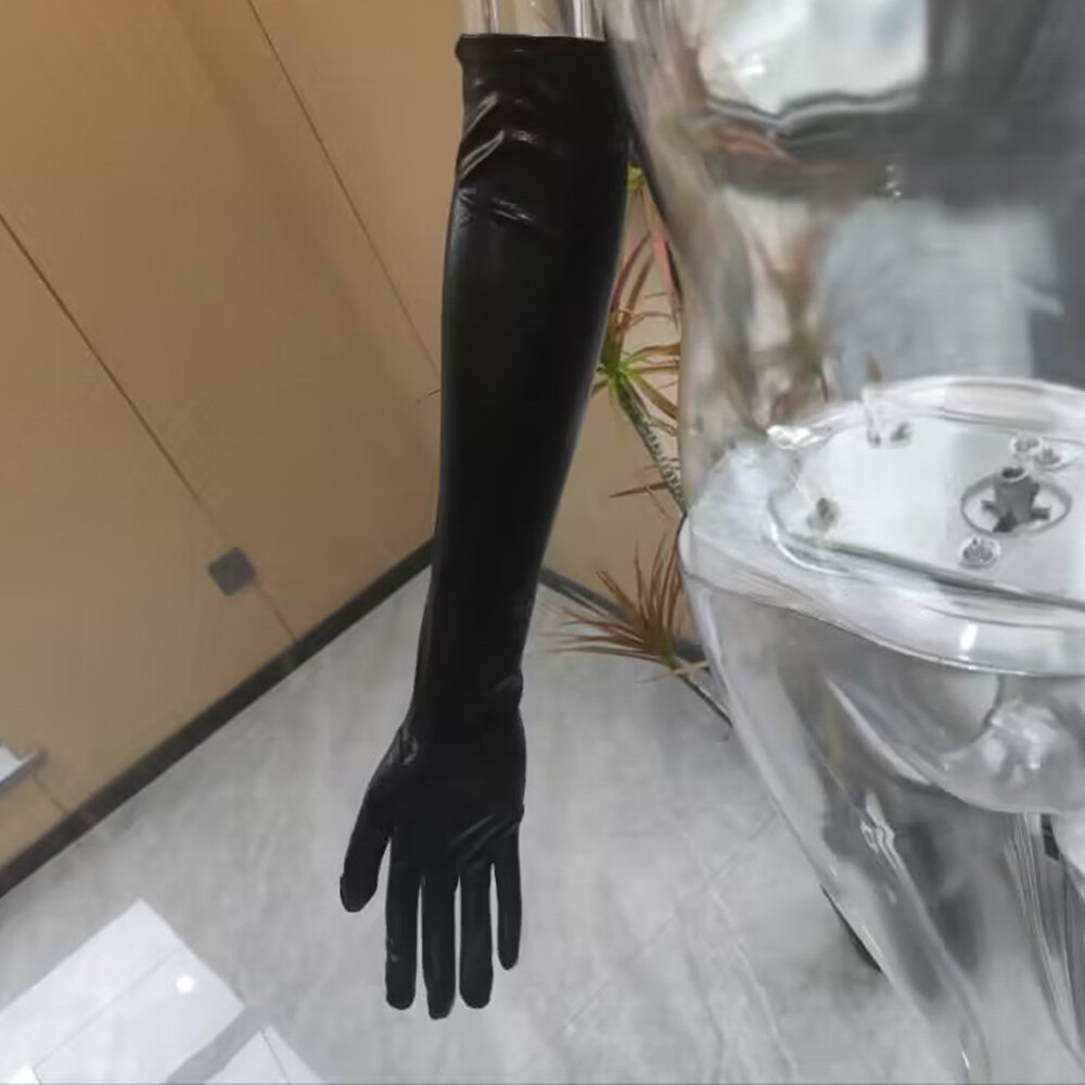 Patent Leather Black Wet Long Gloves Women Men Cosplay BDSM Bondage Slave Games