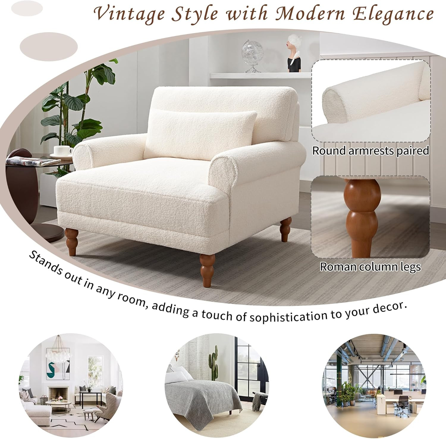 Accent Chair, Boucle Club Chair, Upholstered Lounge Chair, Large Size Armchair R