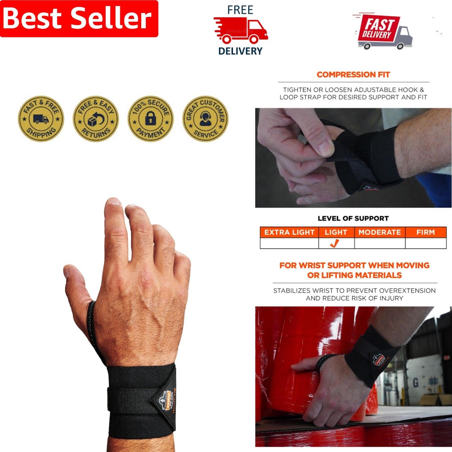 Neoprene Wrist Wrap Support - ProFlex 420 with Thumb Loop, Black, Large/X-Large