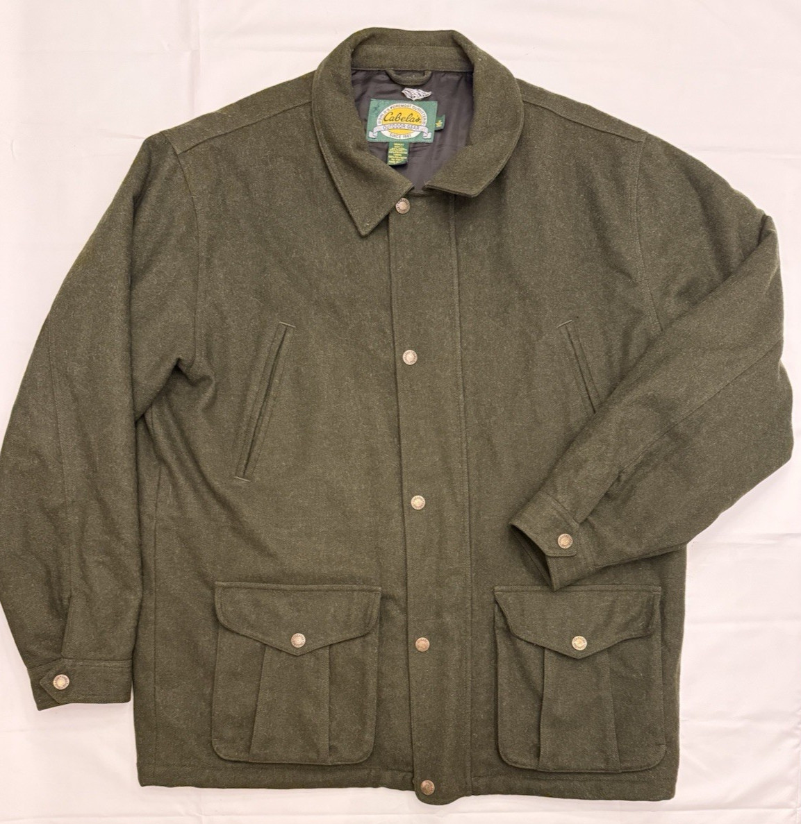 Vintage Cabela's Alpaca Wool Mackinaw Hunting Green Jacket Coat Men's Lg Tall