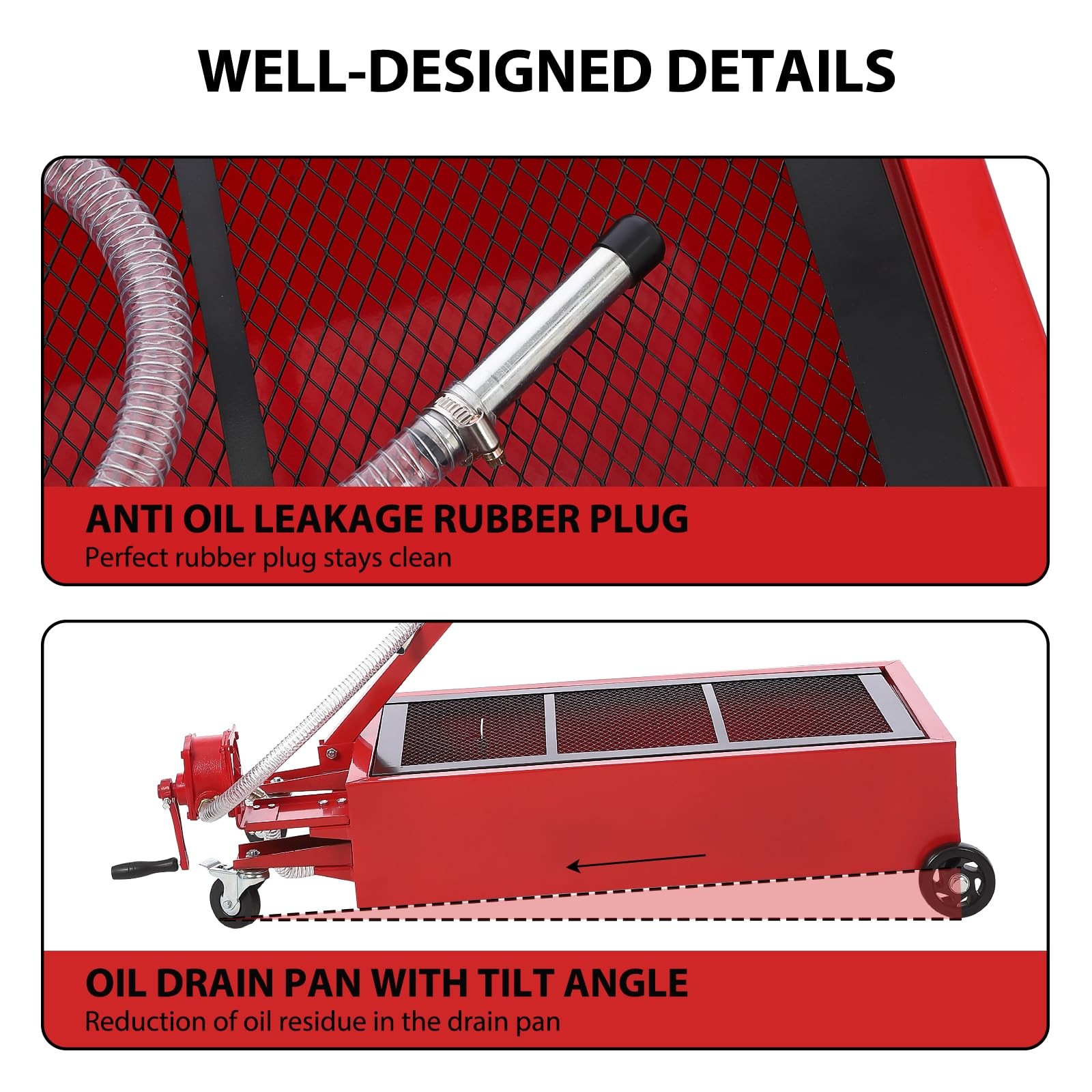 20 Gallon Electric Oil Drain Pan Cart Low Profile Oil Drain Pan w/ Manual Pump