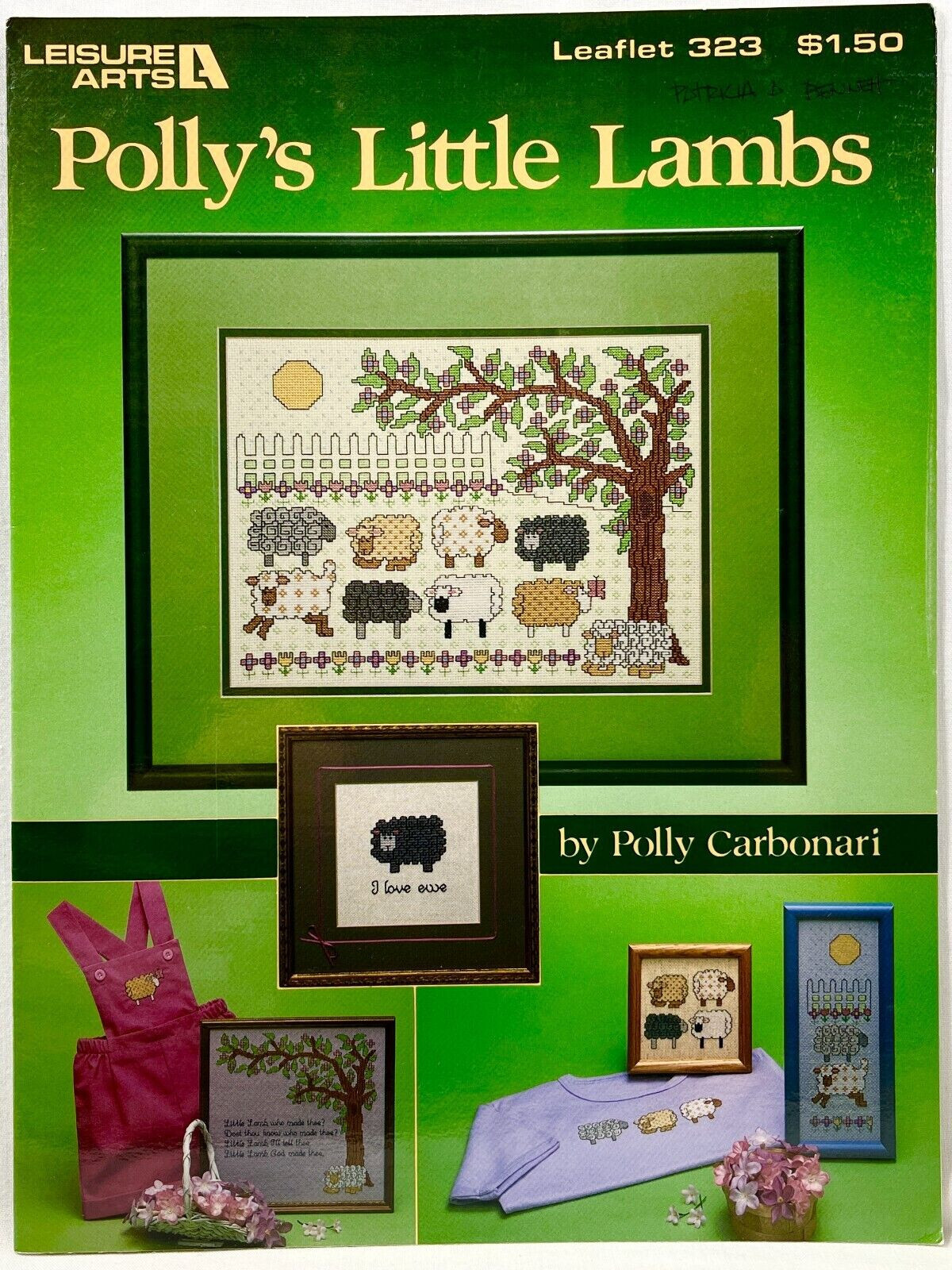 1984 Leisure Arts Pollys Little Lambs 323 Cross Stitch Pattern Booklet Vtg 12678