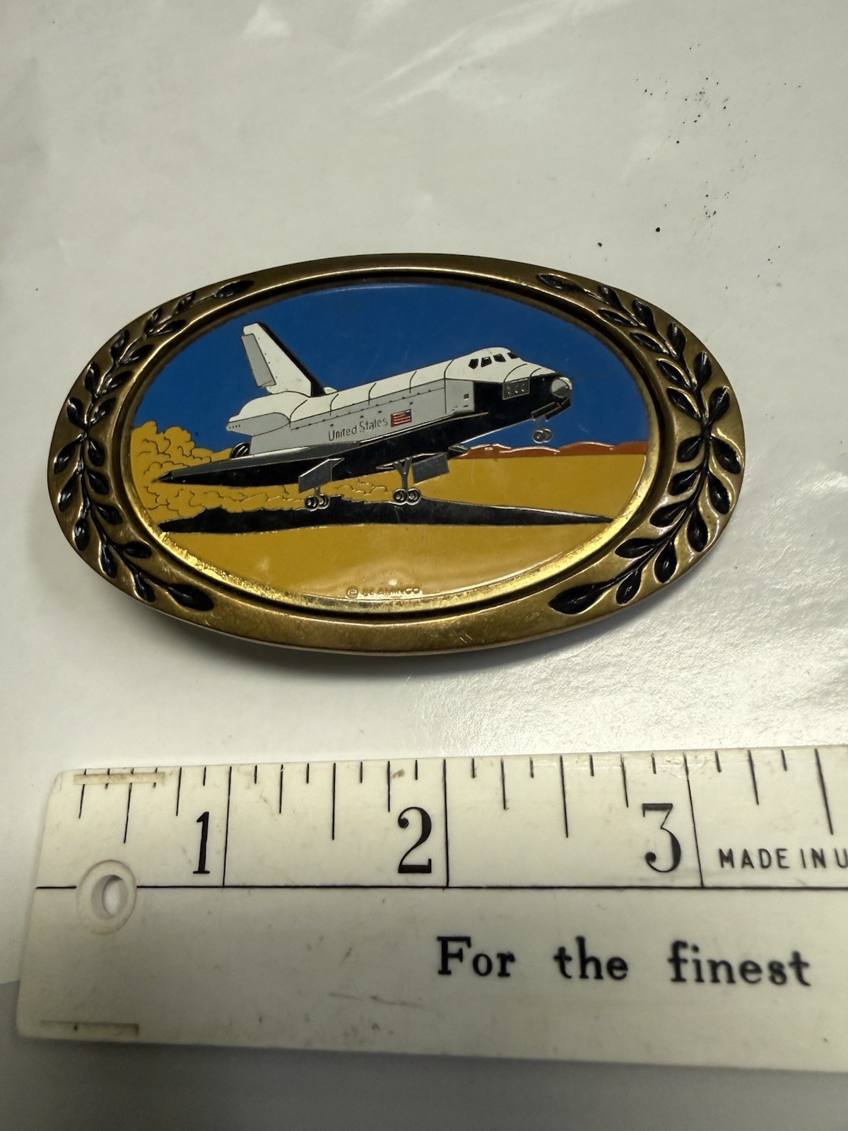 1984 Nasa Space Shuttle Old Vintage Aminco Brass Enamel Heritage Belt Buckle