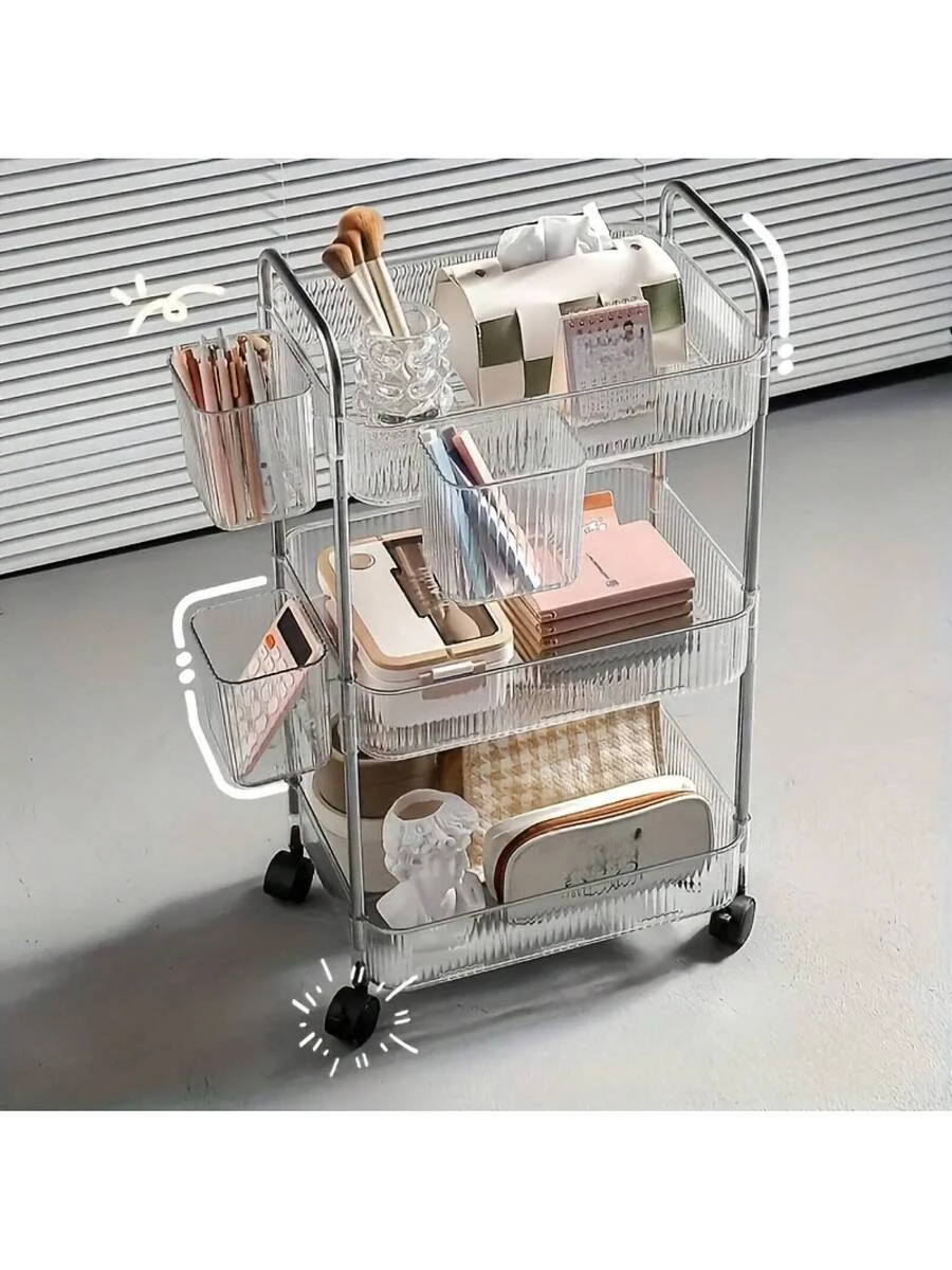 3 4-Tier Acrylic Multi-Use Rolling Cart Modern Clear Design Alloy Handle