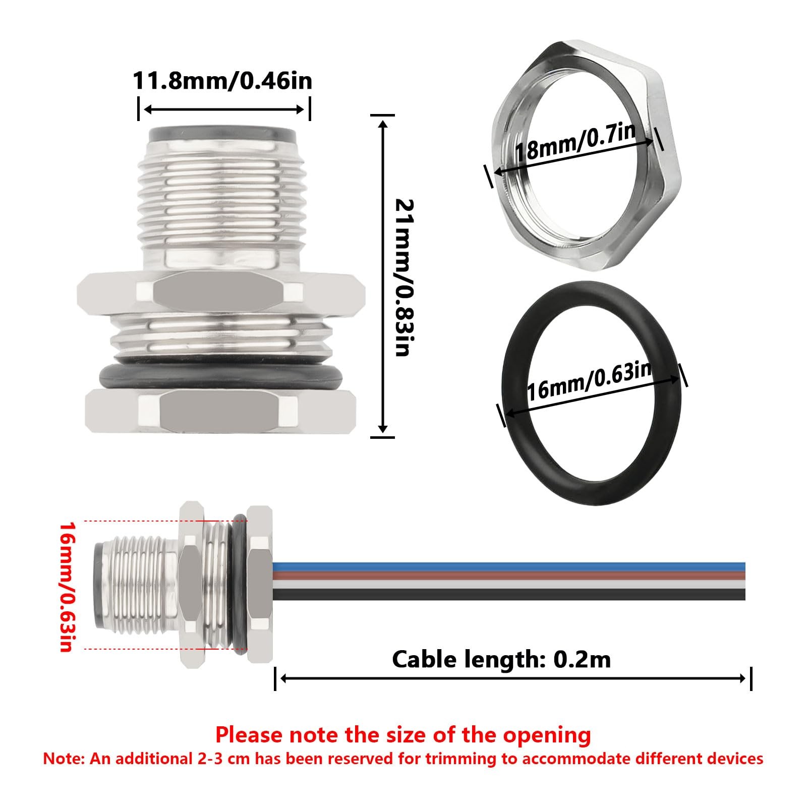 2-Pack M12 12 Pin A Coded Male Aviation Connector Cable 0.7ft